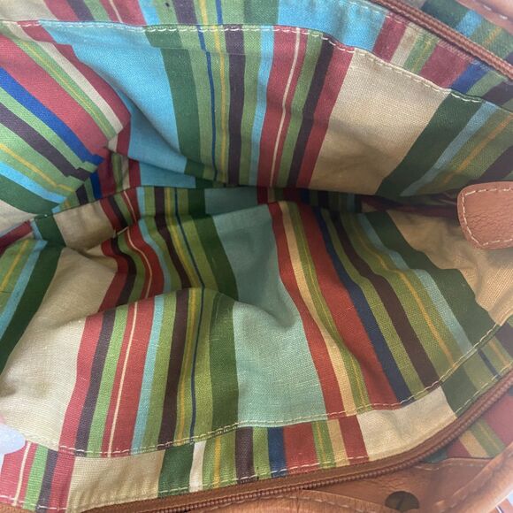 Vintage Fossil Purse Beige Brown Straw Woven Bag Handbag Wooden Handle Boho - Picture 6 of 6